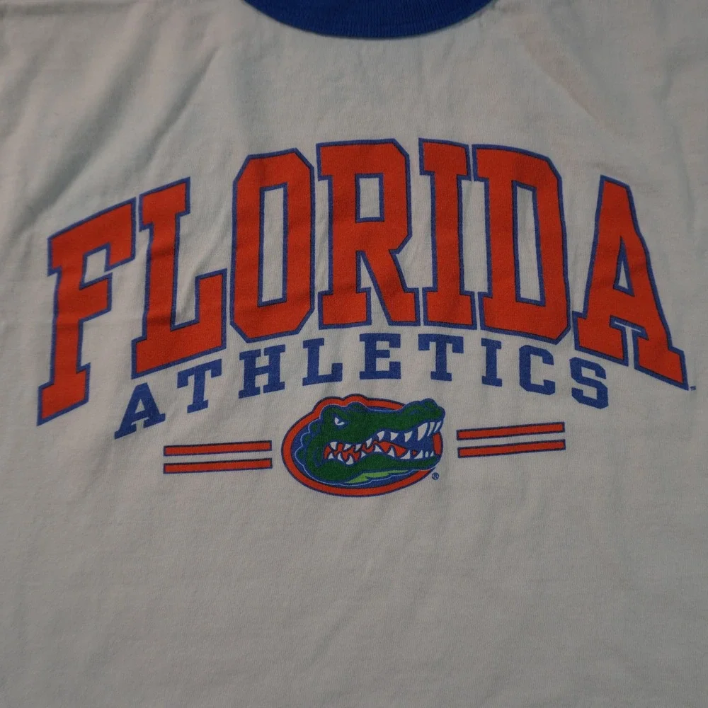 Vintage Florida Gators Athletics Ringer T-Shirt Mens Large White Blue Logo